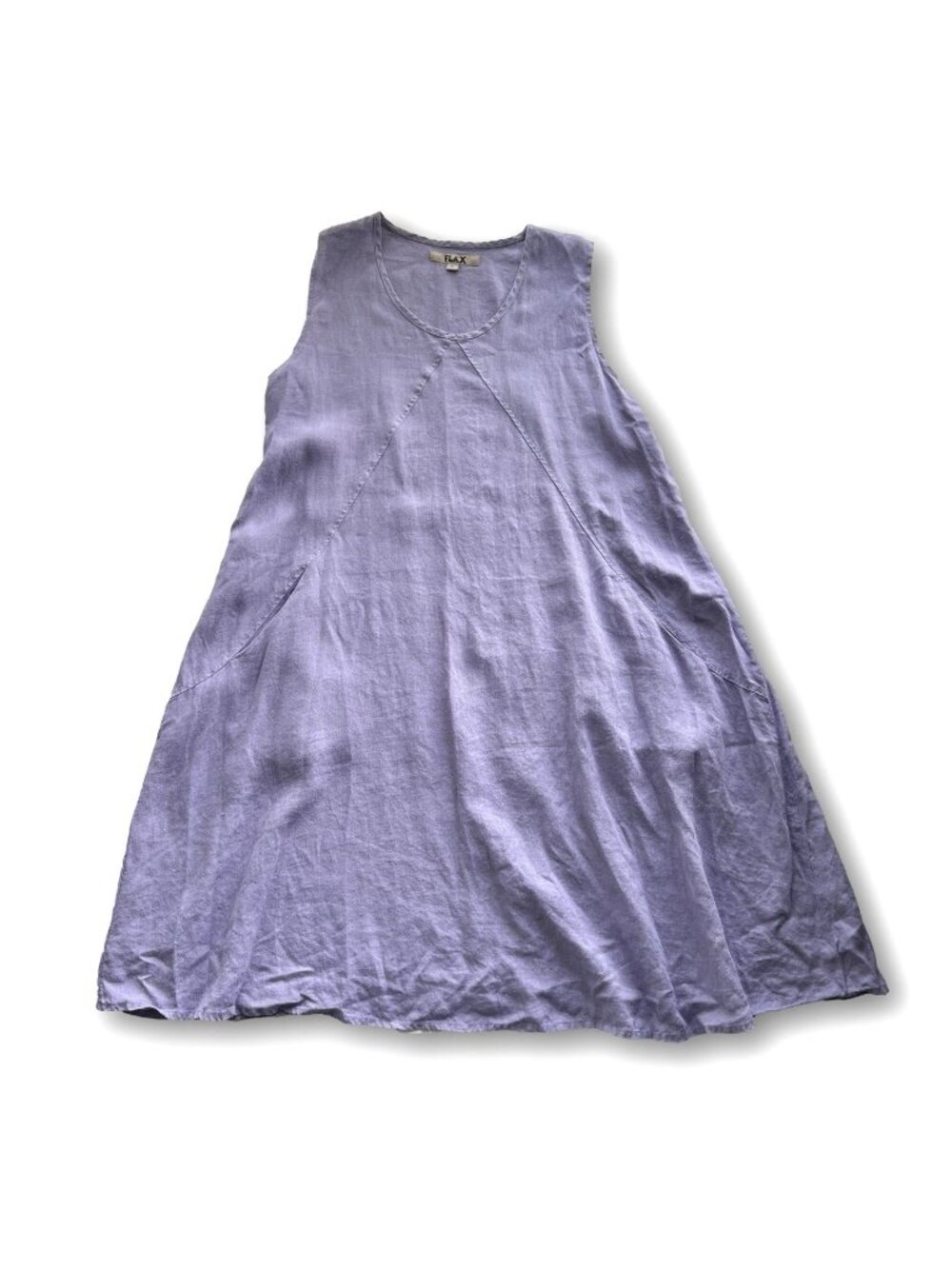 FLAX Linen Sleeveless A-line Dress Pockets Lavender Purple Size Large